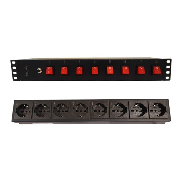 Techly Professional Multipresa a 8 Posti da Rack 19'' con 8 Interruttori Luminosi 1,5U - immagine 2