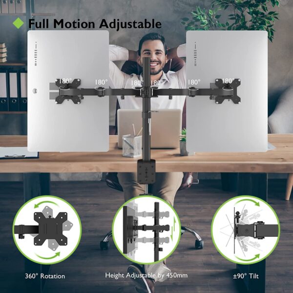 Techly Supporto da Scrivania per 2 Monitor 13-27'' Installazione con Morsetto o Vite Passante - immagine 6