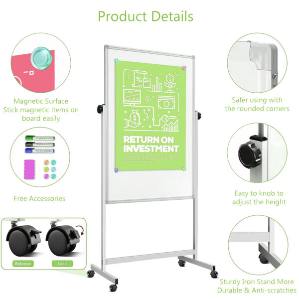 Techly Lavagna Magnetica Bifacciale 80x120cm con Ruote e Altezza Regolabile - immagine 2