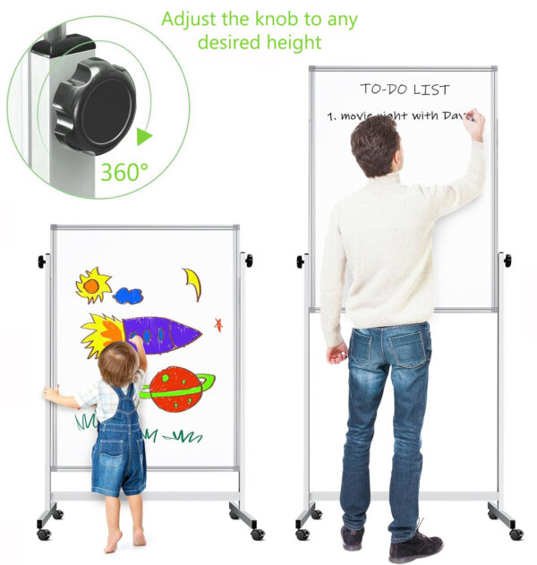 Techly Lavagna Magnetica Bifacciale 80x120cm con Ruote e Altezza Regolabile - immagine 3