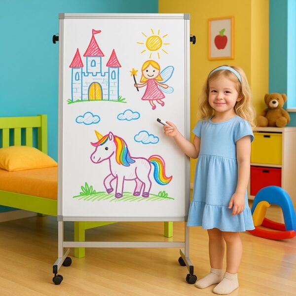 Techly Lavagna Magnetica Bifacciale 80x120cm con Ruote e Altezza Regolabile - immagine 6
