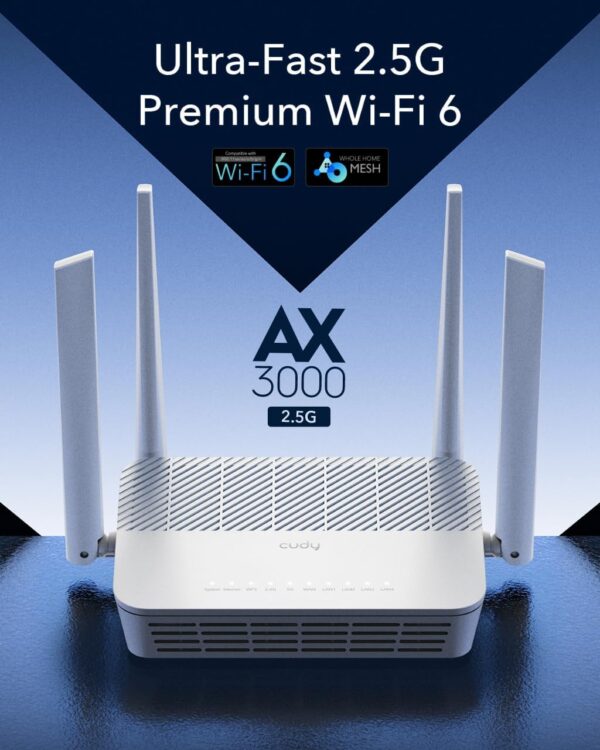 Cudy Mesh Router Wi-Fi 6 AX3000 Dual Band 2,5 Gbps WAN, WR3000H - immagine 8