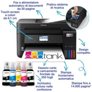 EPSON MULTIF. INK A4 COLORE, ECOTANK ET-4800, 33PPM, ADF, FRONTE/RETRO MANUALE, USB/LAN/WIFI, 4 IN 1