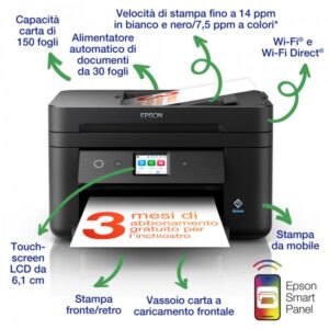 EPSON MULTIF. INK A4 COLORE, WORKFORCE WF-2960DWF, 4.800C1.200 DPI FRONTE/RETRO ADF