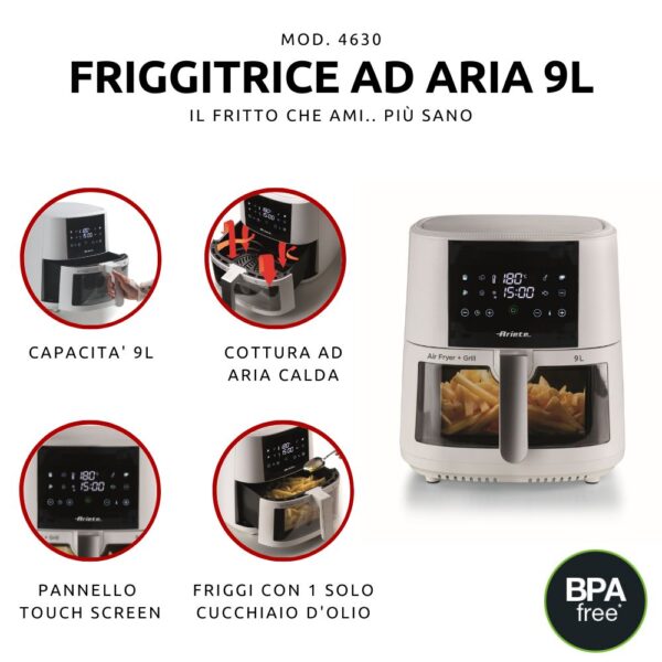 Ariete Friggitrice ad aria 9L con vetro Bianco - immagine 3